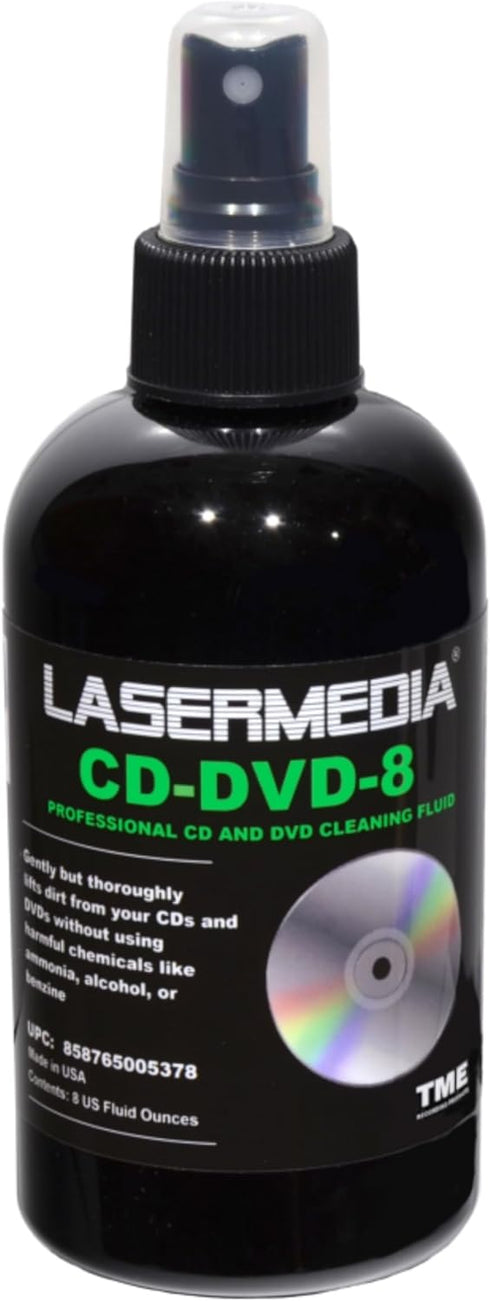 CD DVD Cleaning Solution Fluid (Not a Scratch Remover) 8 Ounce (237 ML) Spray Bottle Cleaner CD-DVD-8 Made in USA Lasermedia...
