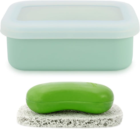 Travel Soap Case, Leak Proof Travel Soap Container, Silicone Soap Box with Drainage Layer, Shatterproof Soap Holder for Travel, Camping, Gym (Gree...