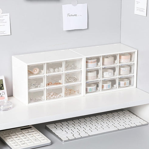 Mini Desk Organizer Drawer, 9 Removable Plastic Art Craft Organizers with Stickers, Cute Desktop Storage Organizer for DIY Crafts, Art Supply, Off...