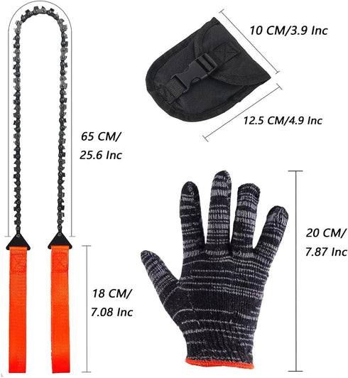 Pocket Chainsaw 25.6 Inch 65Mn Heavy Duty Fired Steel Hand Saw 33 Teeth Survival Chain Saw Folding Rope Saw for Camping Hiking Backpacking Gear Fa...