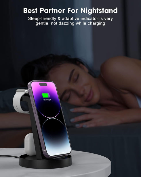 3 in 1 Charging Station for Apple Device, Wireless Charger for iPhone 15 14 13 12 11 Pro Max & Apple Watch iwacth - Charging Stand Dock for AirPod...