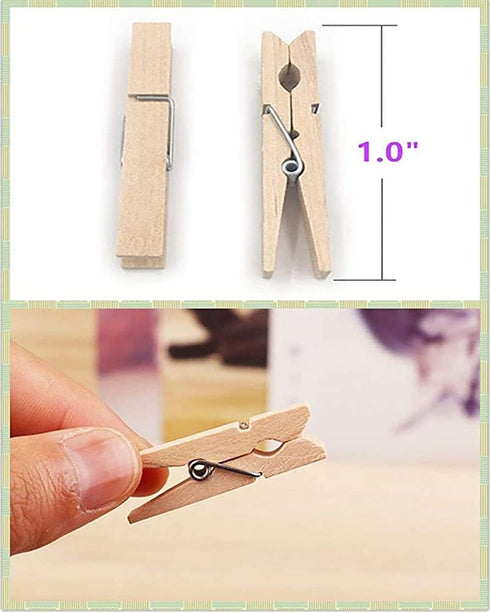 Mini Clothespins, Mini Natural Wooden Clothespins with Jute Twine, Multi-Function Clothespins Photo Paper Peg Pin Craft Clips (Natural 250 Pcs)...
