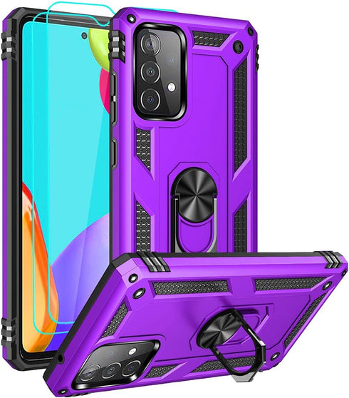 for Samsung A52 Case, Galaxy A52 Case with HD Screen Protector, Military-Grade Ring Holder Kickstand Car Mount 15ft Drop Tested Shockproof Cover P...