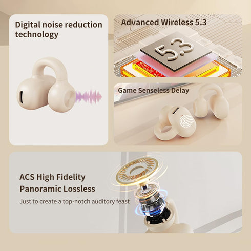 Single Non in Ear Wireless Headphones, Lightweight Earclip Bluetooth Headsets, Touch Control Business Sports Earphones with Microphone (Skin Color...
