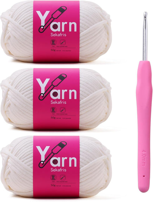 Crochet Yarn with Cotton Yarn for Crocheting - Crochet Knitting Yarn for Beginners with Easy-to-See Stitches - Yarn for Crocheting - Parfait Chunk...