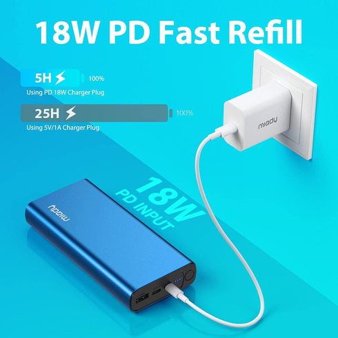 Miady USB-C 18W PD 3.0 Portable Charger 20000mAh, Fast Charging Power Bank/w MFi Certified Lightning Cable and 18W PD Charger, Power Pack Compatib...
