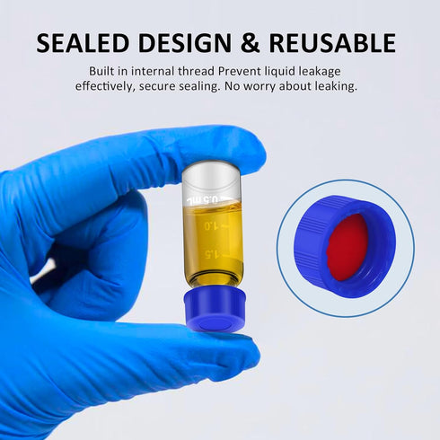 Blue Solid Polypropylene Cap, Red Silicone Septa with Ribbed Thread Screw Cap, Accessary for 1.5ml 18.ml 2ml 9-425 HPLC Autosampler Pack of 100...
