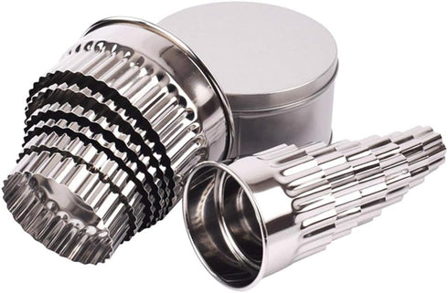 Stainless Steel Fluted Edge Round Cookie Biscuit Cutter Set 12 Pieces Graduated Ring Sizes...