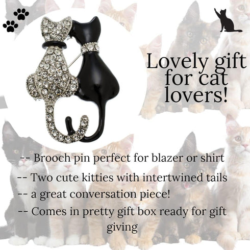 Crystal Cat Jewelry - Elegant Black & White Feline Accessory for Cat Lovers…...