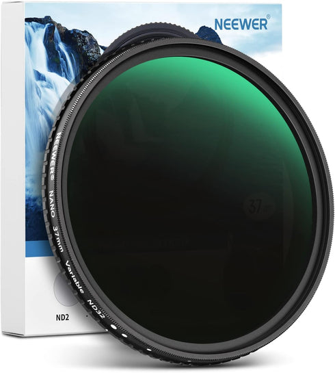 NEEWER 37mm HD Variable ND Filter ND2-ND32 (1-5 Stops) No X Cross/Optical Glass/30 Layer Nano Coated/Ultra Slim Aluminum Alloy Frame/Water Repelle...