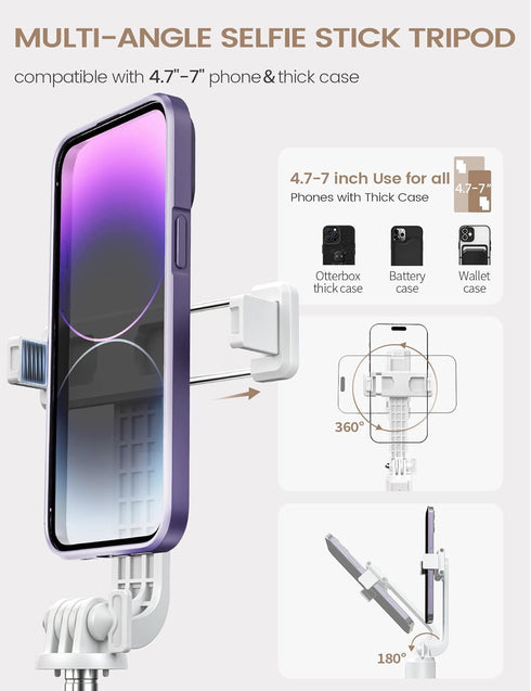 Selfie Stick Tripod with Remote, ANXRE Portable 5 in 1 Selfie Stick Phone Tripod, Wireless Selfie Stick Tripod for Cell Phone Compatible with iPho...