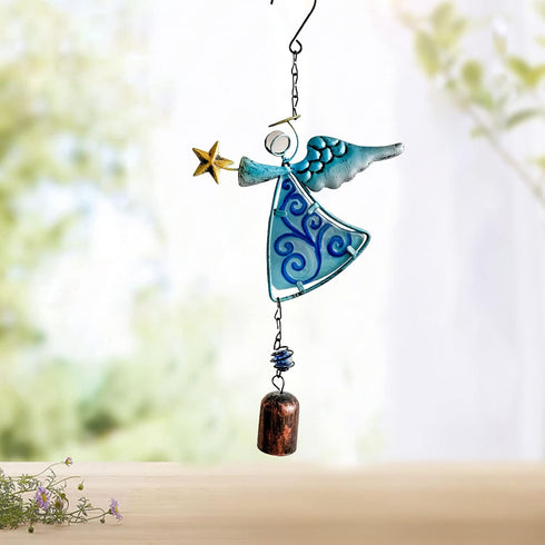 MrMrKura Metal Angel Wind Chime Hanging Decoration Ornament Bells Wing Angel Bell Decorative Hanging Bells, Gifts for Home Garden Decor Crafts (Bl...