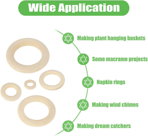 100 PCS Unfinished Natural Wooden Rings for Crafts, Wood Rings for DIY, Pendant Connectors, Jewelry Making, Macrame Supplies...