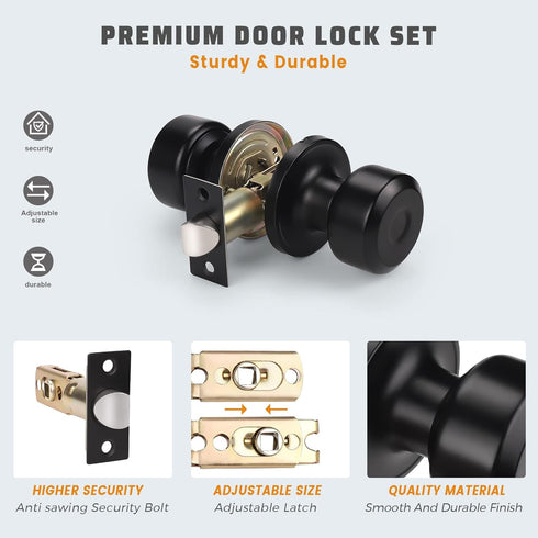 KNOBWELL 1 Pack Passage Door Knob for Hallway or Closet, Matte Black Interior Door Knobs, Non-Locking Door Handle Set Closet Door Knob, Hall & Clo...