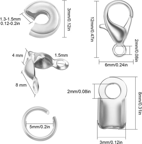 880 Pieces Jewelry Making Accessories Set Include 80 Lobster Clasps 200 Bead Knot Covers 200 Crimp Cover 200 Crimp End Tip and 200 Jump Ring Conne...
