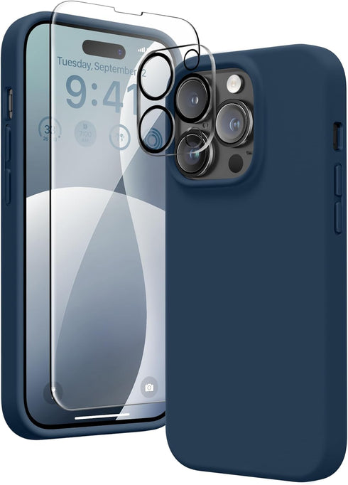 GONEZ for iPhone 14 Pro Case, with 2 Pack Screen Protector + 2 Pack Camera Lens Protector, Soft Anti-Scratch Microfiber Lining, Shockproof Protect...