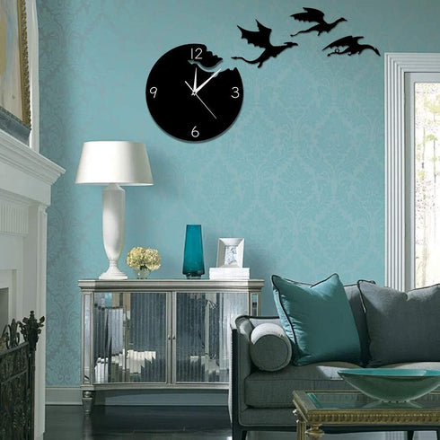 The Geeky Days Magic Flying Angry Fantasy Dragon Wall Clock Abstract Gothic Fairytale Dragon Wall Art Quartz Analog Quiet Decorative Wall Watch...