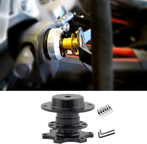 1 PC 6-hole Portable Motorsport Car Refit Steering Wheel Quick Release Tool, Universal 3.3In x 2.7In Metal Snap Off Release Hub Adapter Kit for Ra...