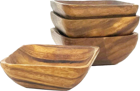 Woodard & Charles Acacia Wood 4" Individual Square Serving Bowl for Appetizers, Nuts, Candy, Rice, Fruit, Olives, Condiments, Hummus and More, Set...