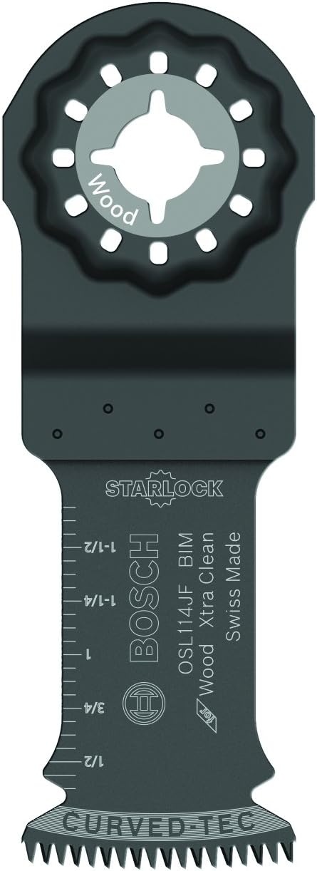 BOSCH OSL114JF 1-Piece 1-1/4 In. Starlock Oscillating Multi Tool Wood Curved-Tec Bi-Metal Xtra-clean Plunge Cut Blade for Applications in Cutting ...