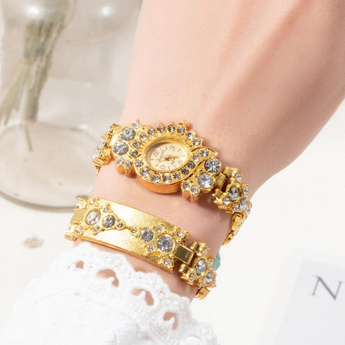 Weicam Women Stylish Bangle Bracelet Round Dial Crystal Analog Quartz Wrist Watch Jewelry Set...