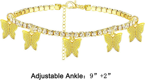 choice of all Butterfly Anklet Bracelet Boho Beach Charms Tennis Anklets Adjustable Summer Foot Chain Jewelry for Womens (Gold butterfly anklet)...