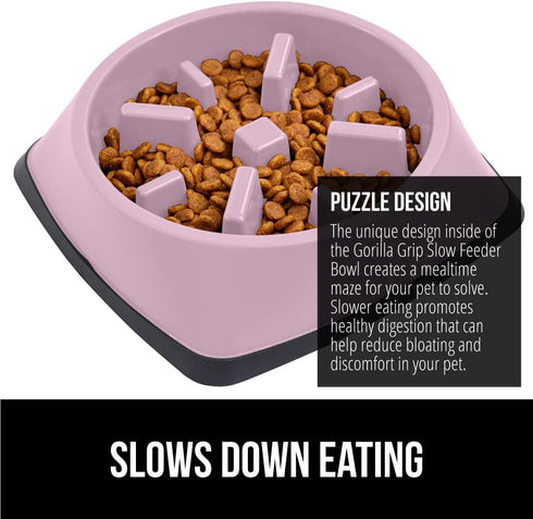 Gorilla Grip Slow Feeder Dog and Cat Bowls, Interactive Puzzle Toy for Dogs and Cats Food Training, Keeps Pets Busy and Prevents Puppy Overeating,...