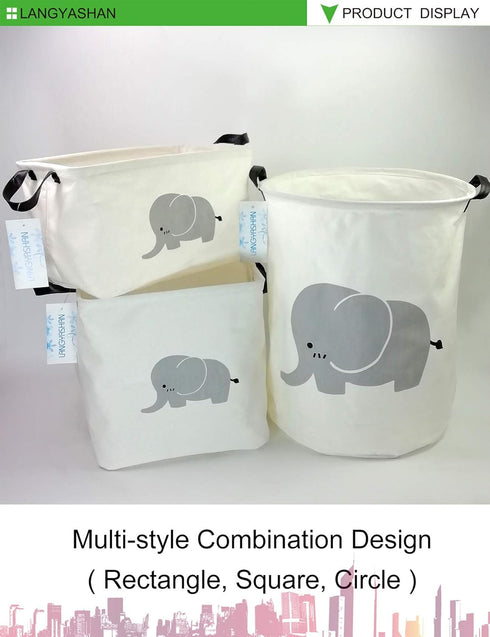 LANGYASHAN Rectangular Storage Bin Collapse Canvas Fabric Cartoon Storage Basket with Handles for Organizing Home Kitchen Boys and Girls Toys Offi...