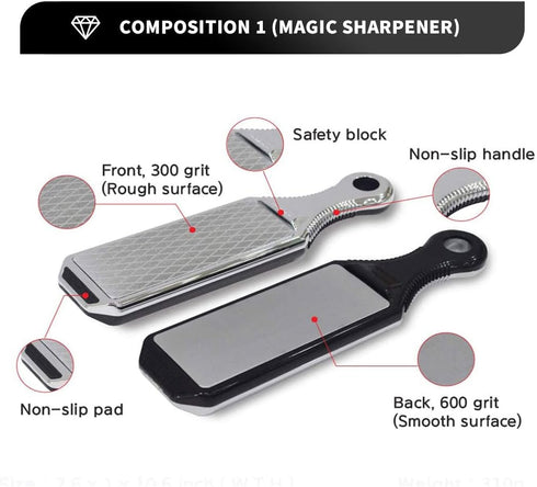 Knife Sharpeners Handheld 300/600 Grit Double Sided Diamond Knife Sharpening Weststone Stone for Kitchen Knives Scissors Garden Tools with scissor...