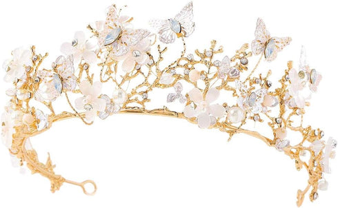 Haomye Gold Wedding Crowns Butterfly Crowns Flower Crown and Tiaras Hair Jewelry Bridal Hair Accessories for Women and Girls...