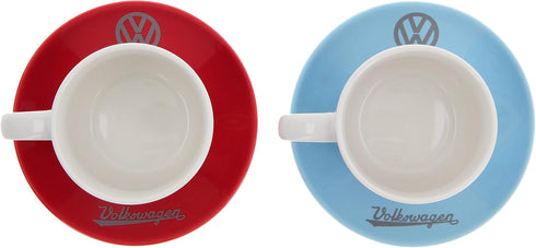 BRISA VW Collection - Volkswagen Espresso Cups Coffee-Tea-Cappuccino Set in T1 Bus Campervan Design (Bus Front/100ml/3.4 fl oz) (Set of 2 (red, bl...