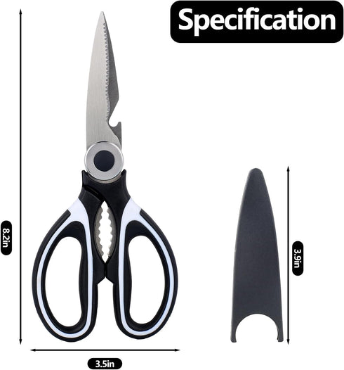 Kitchen Shears, Stainless Steel Cooking Scissors, Multifunctional Heavy-Duty Kitchen Scissor for Fish, Poultry, Meat, Chicken, BBQ, 2-Packs (Black...
