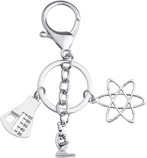 FUSTMW Biology Chemistry Keychain Science Symbol Gifts Atom Microscope Key Chain Biology Chemistry Teacher Gift Science Lovers Gift...