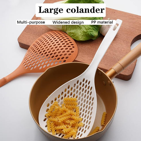 2 Pieces Strainer Scoop Colander Slotted Pasta Spoon Plastic Skimmer Spoon with Handle Food Drain Shovel for Kitchen Cooking, White and Orange 13....