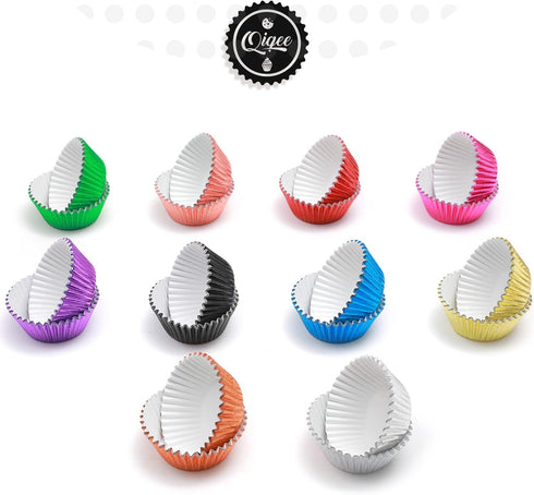 qiqee 500pcs Foil Cupcake Liners For Baking Standard Size Thick ? Sturdy Oil Resistance, 10 Color Baking Cups Muffin Liners Paper(Standard Size 2i...