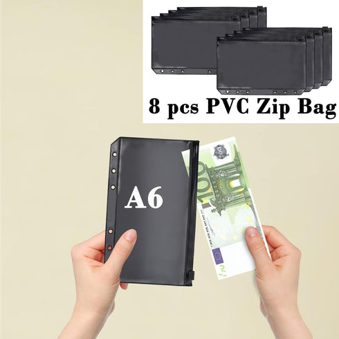 A6 PVC Money Organizer, 6-Ring Budget Planner kit with Cash envelopes, Budget Refill Inserts, Cash Pockets, Matched Stickers and Labels, 7.4"x 5.7...