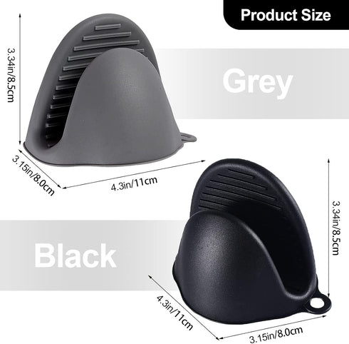 4PCS Silicone Oven Mitts Heat Resistant,Mini Oven Mitts Rubber Oven Glove for Kitchen Frying Cooking Baking BBQ (Black+Grey)...
