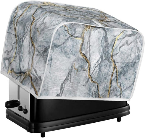 Golden Grey Marble Slice Toaster Cover, Marbles Painting Washable Polyester Toaster Cover, Modern Arts Quilted Toaster Cover Bread Maker Cover - S...