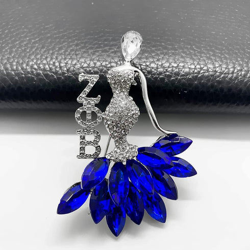 Shiny bling rhinestone inlaid greek letter ZETA ZPB sorority society girl metal brooch...