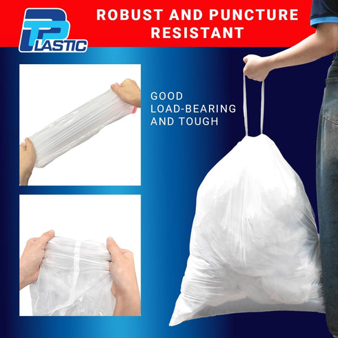 13 Gallon Trash Bags Drawstring - White Garbage Bags Unscented, 49.2 Liter Strong Can Liners for Kitchen Home Office Bathroom,132 Count...