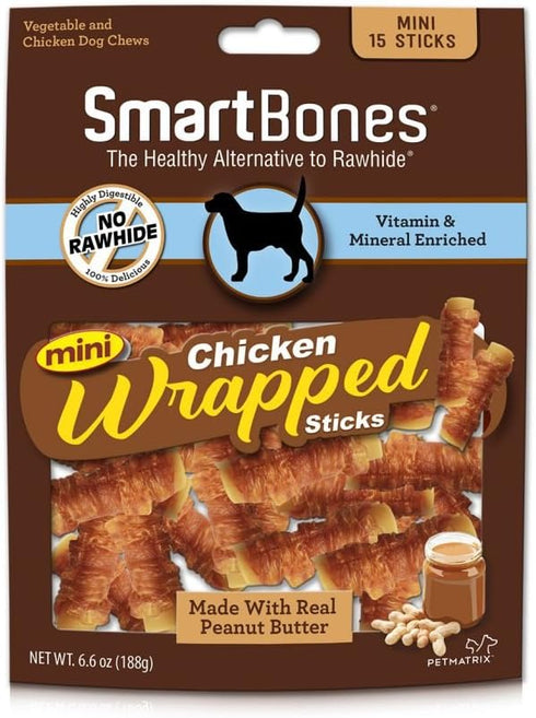 SmartBones Mini Chicken-Wrapped Sticks, Treat Your Dog to a Rawhide-Free Chew Made with Real Peanut Butter, 15 count...