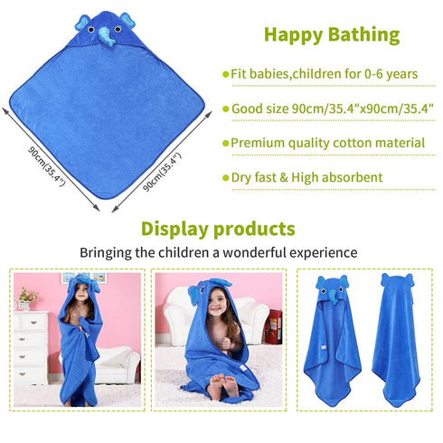 MICHLEY Animal Face Hooded Baby Towel Cotton Bathrobe for Boys Girls 0-6 Year Blue...