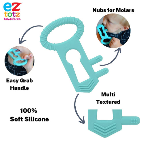The Teething Key by Eztotz | Made in USA - BPA Free Silicone Baby Teether Toy for Infants Babies Toddlers | 0+ Months Easy Grip Multiple Texture M...