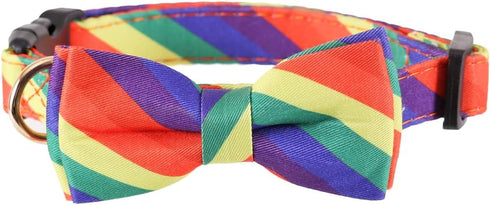 Rainbow Dog Collar with Bow Tie for LGBT Pride Gay Parade Puppy Pet Collar LGBT for Small Medium Large Dog...