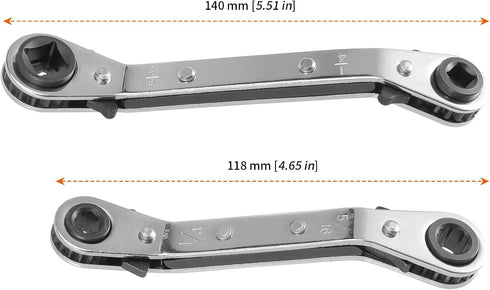 4 PCS HVAC Service Wrench Tools, Ratcheting Curved Wrench with Hex Bit Adapter, Refrigeration Service Wrench Set for Equipment Repair, 3/8" to 1/4...