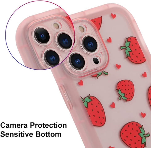 MZELQ Compatible with iPhone 13 Pro Case Pink Strawberry Cute Pattern, Soft TPU Cute Camera Protector iPhone 13 Pro Case for Girls Women + 1* Scre...