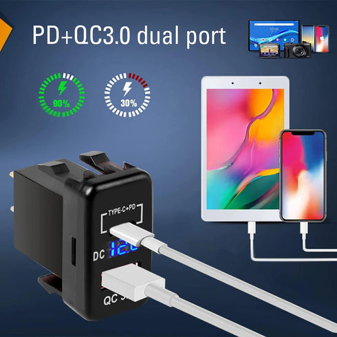 Cllena Quick Charge 3.0 & PD USB C Dual USB Port Charger Socket Power Adapter for Toyota...