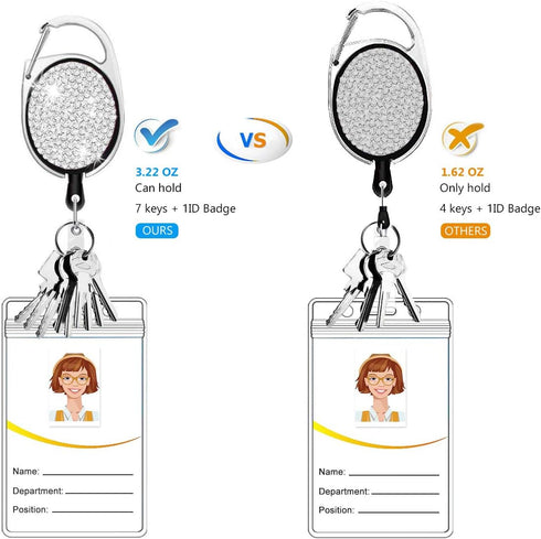 HASFINE 2 Pack Bling Rhinestone Retractable Badge Reels with Belt Clip & Key Ring - Elegant ID Badge Holders for Office, Nurses, Teachers, and Stu...