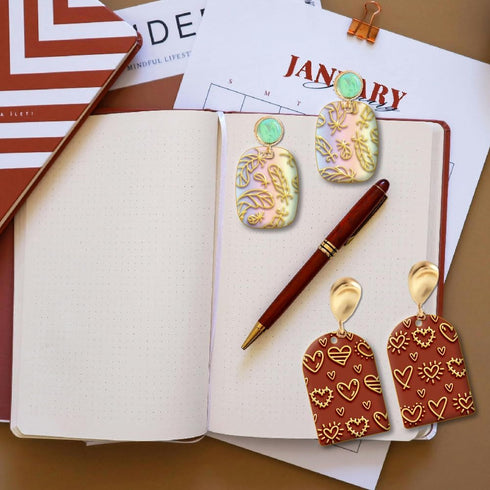 CHGCRAFT Polymer Clay Texture Sheets Heart Texture Stamp Sheets Feather Clay Texture Mat Plant Modeling Pattern Pad Texture Sheets for Polymer Cla...