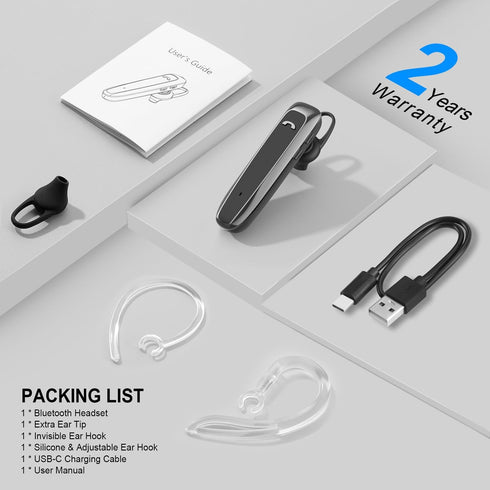 Bluetooth Headset, Wireless Bluetooth Earpiece with 35 Hours Talking Time, V5.2 Hands-Free Bluetooth Headset with Microphone IPX5 Waterproof Half ...